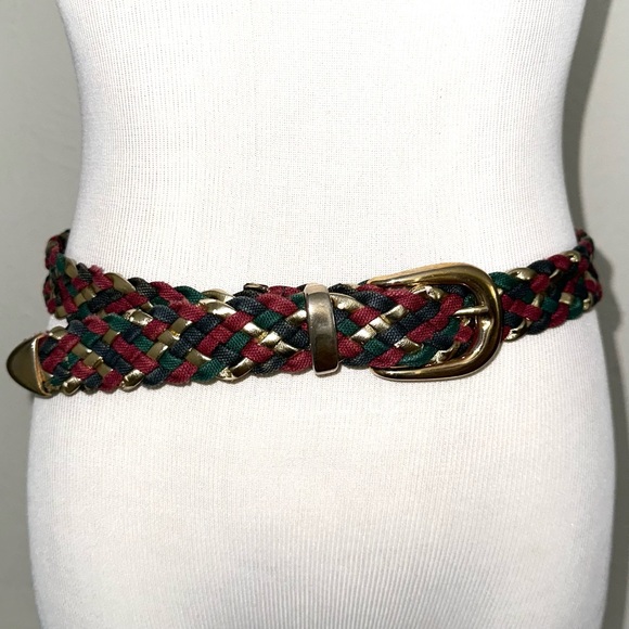 VTG braided belt green black red gold vintage retro accessory adjustable - Picture 4 of 4